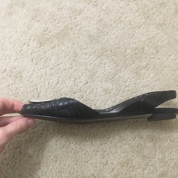 Sam Edelman Erica Flats Peep Toe Snakeskin Embossed Leather Slingback Black - Picture 4 of 13